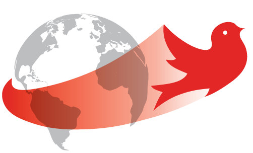 McGill Abroad Logo the red martlet bird flying away from a silhouette of the earth